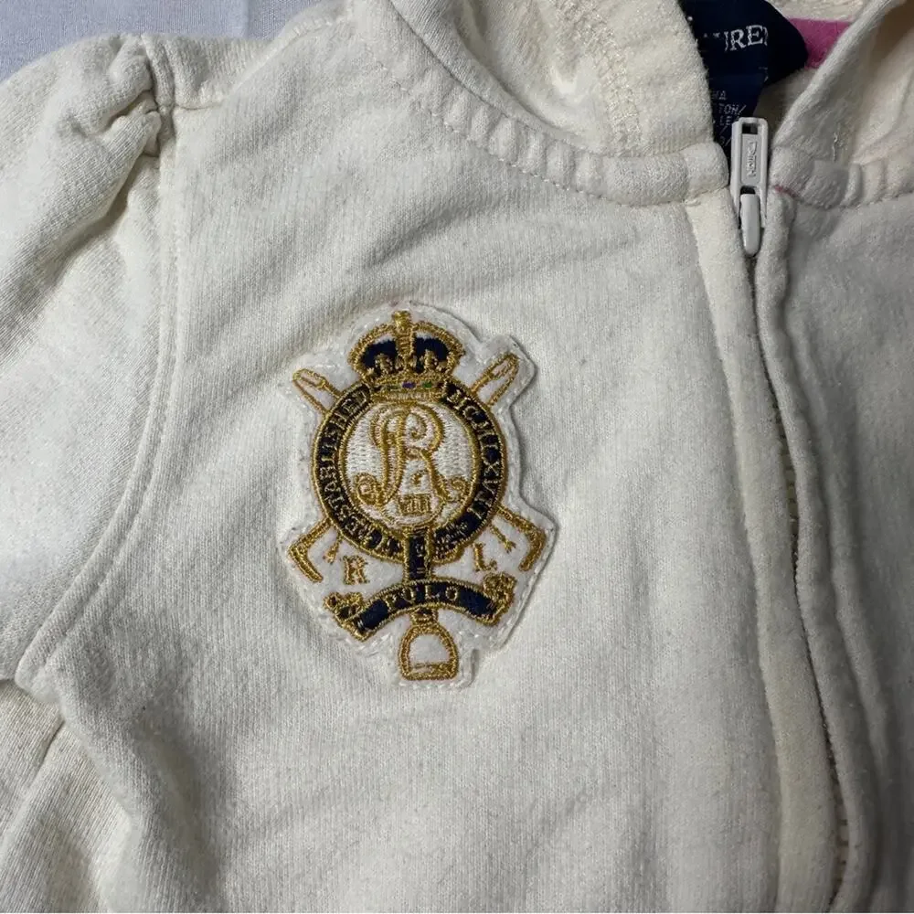 Ralph Lauren Baby Girls Cream Crest Zip Hoodie 12M Preppy Quiet Luxury
